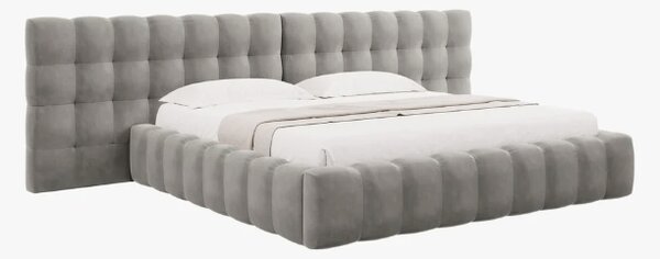 Letto matrimoniale Mamaia in tessuto Bouclé con contenitore e testiera doppia - 180x200 cm