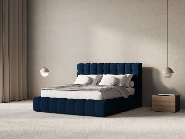 Letto matrimoniale Mamaia in velluto Bluvel con contenitore e testiera - 200x200 cm