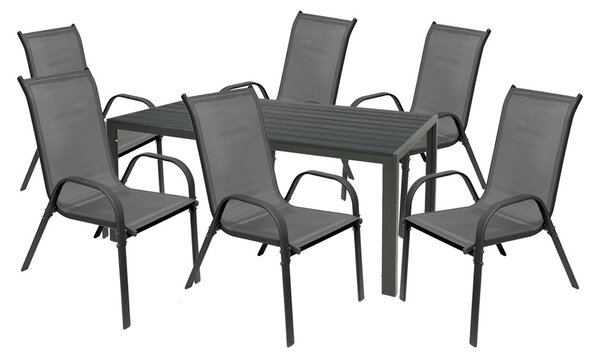 Set da giardino, composto da 5 pezzi, dimensioni 160x90 cm, realizzato in WPC (legno-plastica composita), colore antracite/grigio