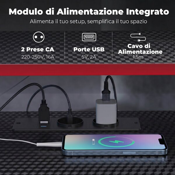 HOMCOM Scrivania Angolare con Prese di Corrente, Nero Carbonio | Aosom Italy