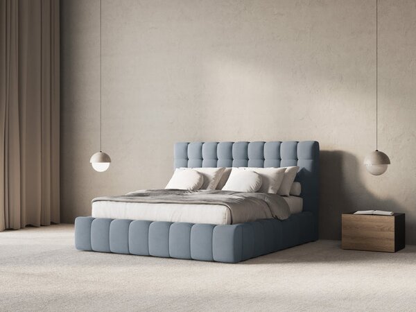 Letto matrimoniale Mamaia in velluto Bluvel con contenitore e testiera - 160x200 cm