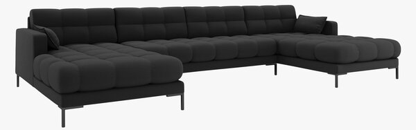 Divano angolare Mamaia 6 posti in velluto Bluvel gambe nere – L383 cm