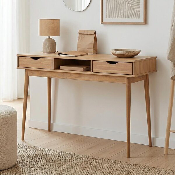 Scrivania STEFANO in rovere - Scrivania da ufficio con 2 cassetti e ripiano in legno massello, scrivania per l'home office, scrivania moderna