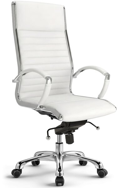 VERSEE Montreal sedia direzionale in pelle bianca - sedia da scrivania ergonomica, sedia da ufficio imbottita di con schienale alto, stabile fino a 150 kg di carico