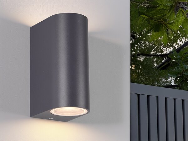 Lampada da parete per esterni Up and Down in antracite, lampada da parete moderna per esterni, altezza 15 cm