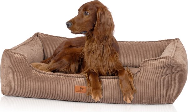 Cuccia ortopedica per cani Knuffelwuff in velluto a coste con carattere intrecciato a mano Nunavut XXL 120 x 85 cm Marrone