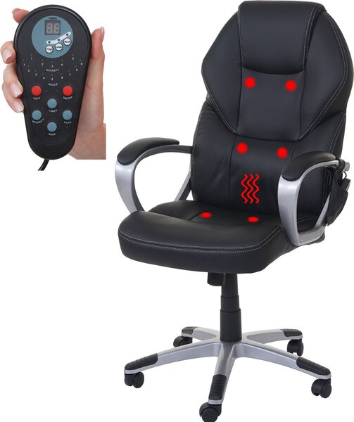 Sedia da ufficio con funzione massaggio HWC-A69, sedia girevole da ufficio, funzione riscaldamento e funzione massaggio, in Pelle finta ~ nera