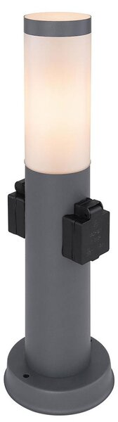 Lampada da zoccolo a LED, acciaio inox, 2x prese, H 45 cm