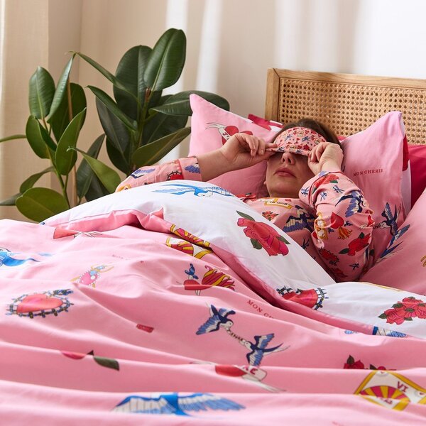 Set copripiumino e federa bianco e rosa in cotone per letto matrimoniale e per letto esteso 230x220 cm Mon Coeur – Their Nibs