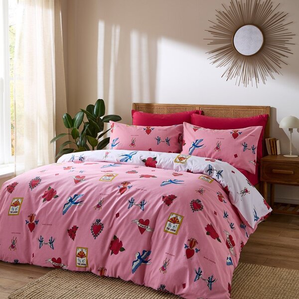 Set copripiumino e federa bianco e rosa in cotone per letto matrimoniale e per letto esteso 230x220 cm Mon Coeur – Their Nibs