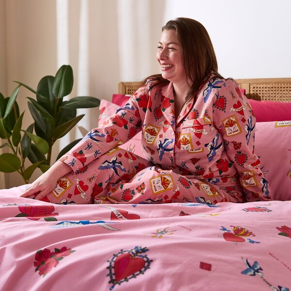 Set copripiumino e federa bianco e rosa in cotone per letto matrimoniale e per letto esteso 230x220 cm Mon Coeur – Their Nibs