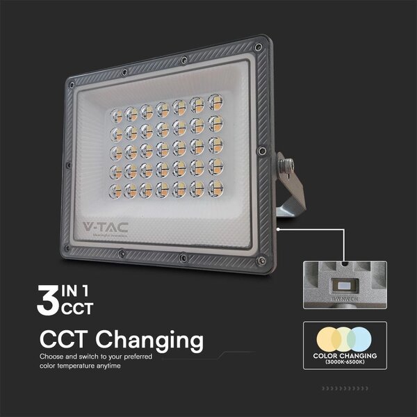 Faro proiettore Led 30W Grigio da esterno IP65 CCT temperatura colore regolabile V-TAC