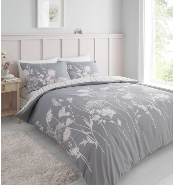 Set copripiumino e federa grigio per letto singolo 135x200 cm Meadowsweet Floral – Catherine Lansfield