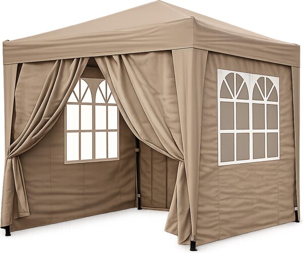 Gazebo pieghevole 2,5 x 2,5 m marrone-beige, 4 pareti laterali con chiusura a velcro (2 cerniere, 2 finestre), gazebo pop-up pieghevole, con borsa per il trasporto