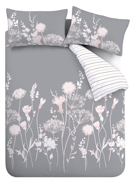 Set copripiumino e federa grigio per letto singolo 135x200 cm Meadowsweet Floral – Catherine Lansfield