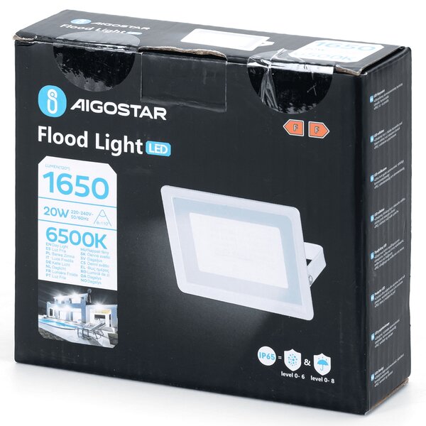 Faro proiettore Led 20W Bianco da esterno slim IP65 Bianco freddo 6500K Aigostar