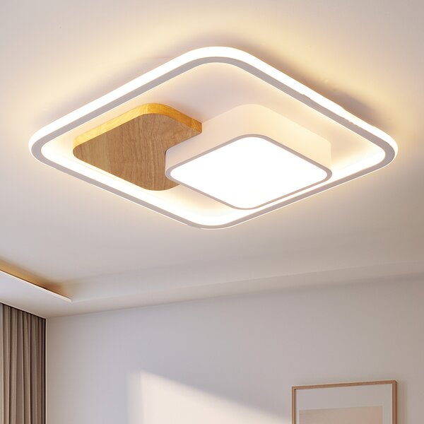 Style home 93W LED plafoniera in legno, 52 * 52 * 8,5 cm, dimmerabile con telecomando, luce quadrata per soggiorno camera da letto ufficio