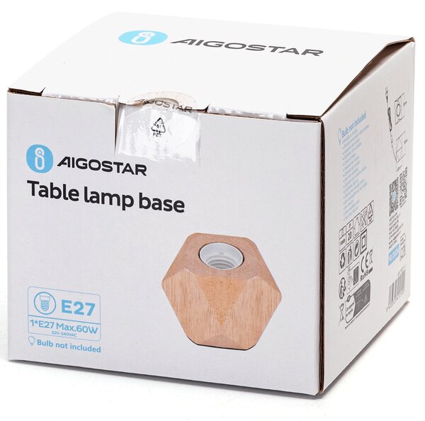 Portalampada da tavolo Rombo in legno E27 80×80 mm Aigostar