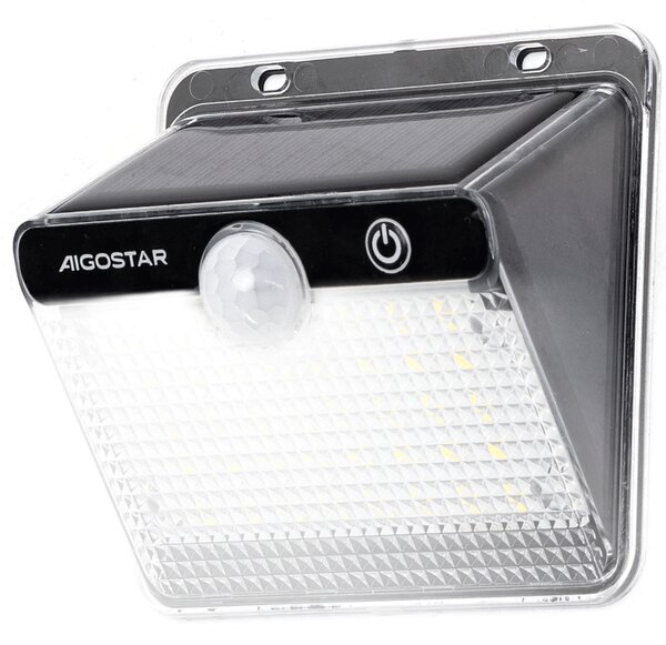 Applique Led 20W Nero con pannello solare IP65 Bianco freddo 6500K con sensore crepuscolare e di movimento Aigostar