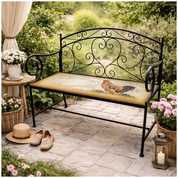 Panca da giardino Celia Hahn, realizzata in metallo nero, con decorazione e seduta di 109 cm