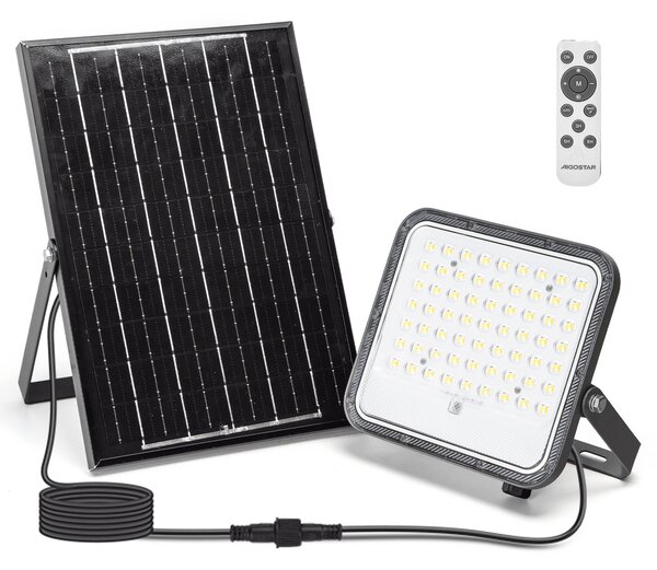 Faro Led 100W Grigio con pannello solare IP66 CCT temperatura colore regolabile Dimmerabile con telecomando e con sensore crepuscolare Aigostar