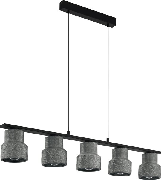 EGLO lampada a sospensione Hilcott, lampada a sospensione vintage, industriale, lampada a sospensione in acciaio nero, zincato, lampada da tavolo, lampada da soggiorno, E27, 116 cm