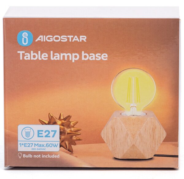 Portalampada da tavolo Rombo in legno E27 80×80 mm Aigostar