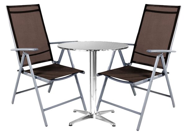 Set da bistrot, 3 pezzi, grigio argento / marrone cioccolato