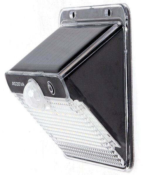 Applique Led 20W Nero con pannello solare IP65 Bianco freddo 6500K con sensore crepuscolare e di movimento Aigostar
