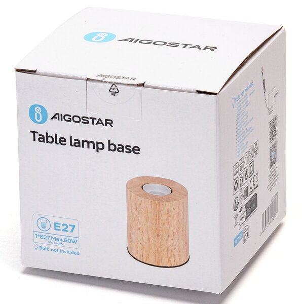 Portalampada da tavolo Cilindro in legno E27 80×100 mm Aigostar