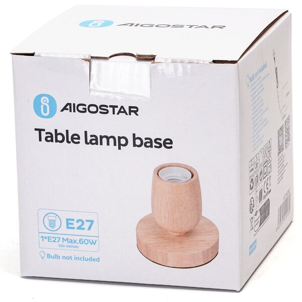 Portalampada da tavolo Cilindro con base in legno E27 100×100 mm Aigostar