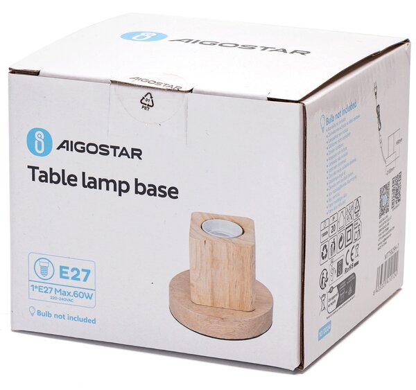Portalampada da tavolo Cubo con base in legno E27 100×90 mm Aigostar
