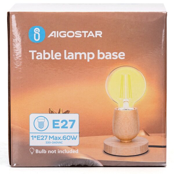 Portalampada da tavolo Cilindro con base in legno E27 100×100 mm Aigostar