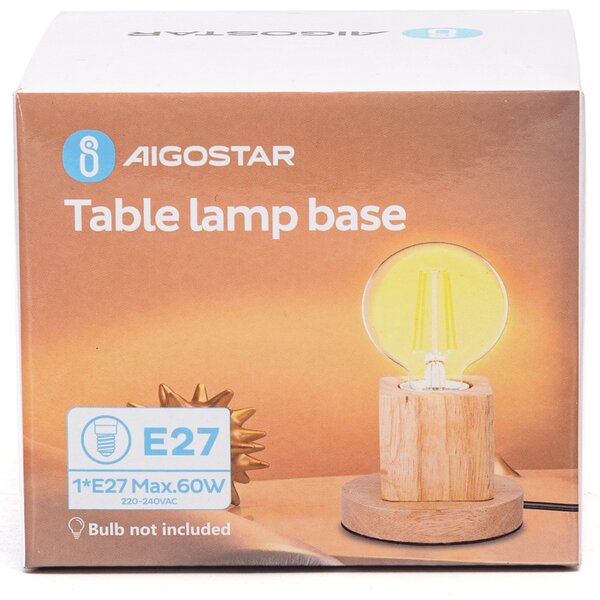 Portalampada da tavolo Cubo con base in legno E27 100×90 mm Aigostar