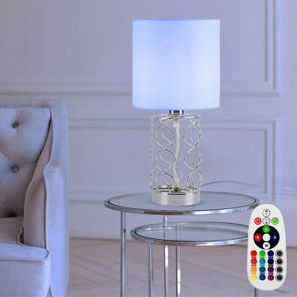 Lampada da tavolo a LED RGB, tessuto bianco, acciaio argento, diametro 18 cm