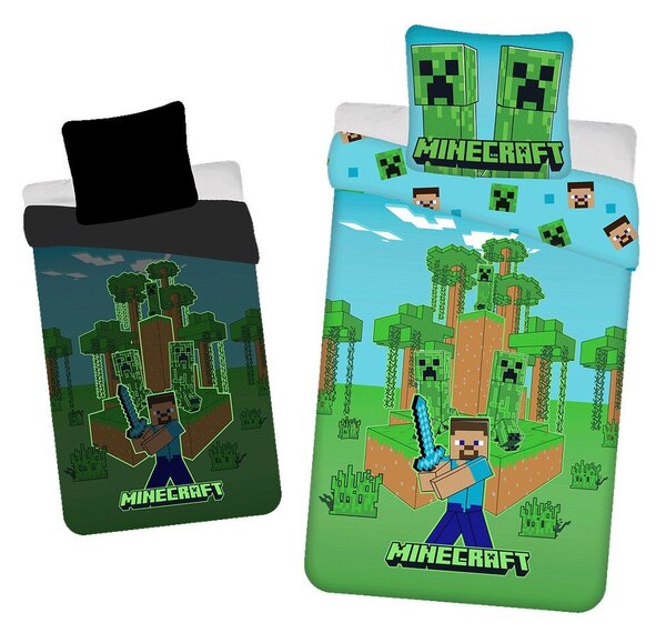 Biancheria da letto per bambini con effetto fosforescente in cotone per letto singolo 140x200 cm Minecraft "Jungle Fight" – Jerry Fabrics