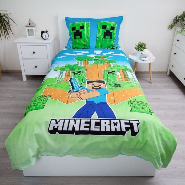 Biancheria da letto per bambini con effetto fosforescente in cotone per letto singolo 140x200 cm Minecraft "Jungle Fight" – Jerry Fabrics