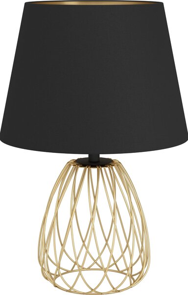 Lampada da tavolo EGLO JAZMINIA – Lampada da tavolo vintage alta 45 cm in nero e ottone con paralume in tessuto – Stile retrò – E27, compatibile con LED e con interruttore sul cavo