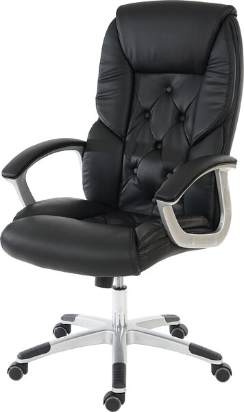 Sedia da ufficio professionale H42 XXL, poltrona direzionale girevole, portata 150 kg, Pelle finta ~ nera