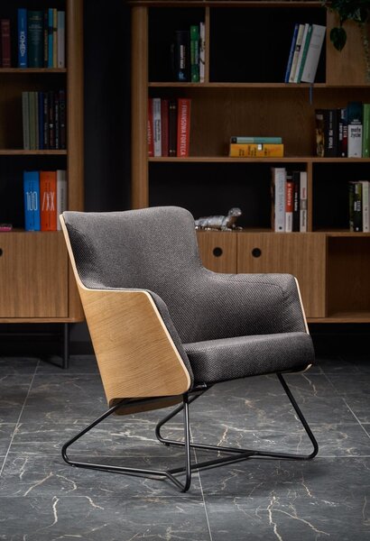 Poltrona Chillout in grigio scuro/legno naturale/nero - H79 cm
