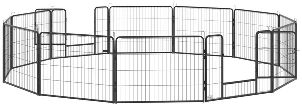 Recinto per cuccioli PawHut, alto 60 cm, con porta, 12 pannelli, in acciaio