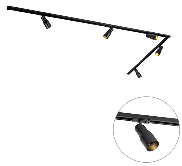 Sistema di illuminazione a binario moderno con 5 faretti neri monofase - Iconic Kohua