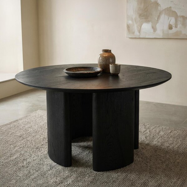 Tavolo da pranzo ARVIKA rotondo 120 cm, nero - Tavolo moderno per sala da pranzo in MDF con decori in legno, robusto e stabile, per 4 persone, superficie di facile manutenzione, ideale per cucina o zona pranzo