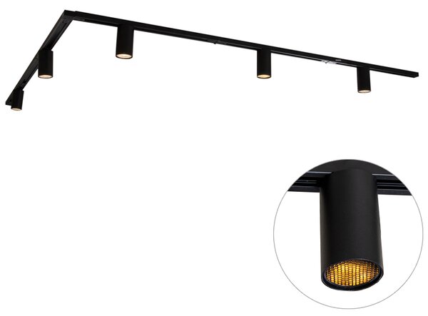 Sistema di illuminazione a binario moderno con 5 faretti neri monofase GU10 50 mm - Iconic Ruby