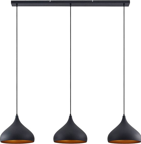 Lindby Elamira, luce a sospensione, nero, metallo, 133 cm, 3 luci