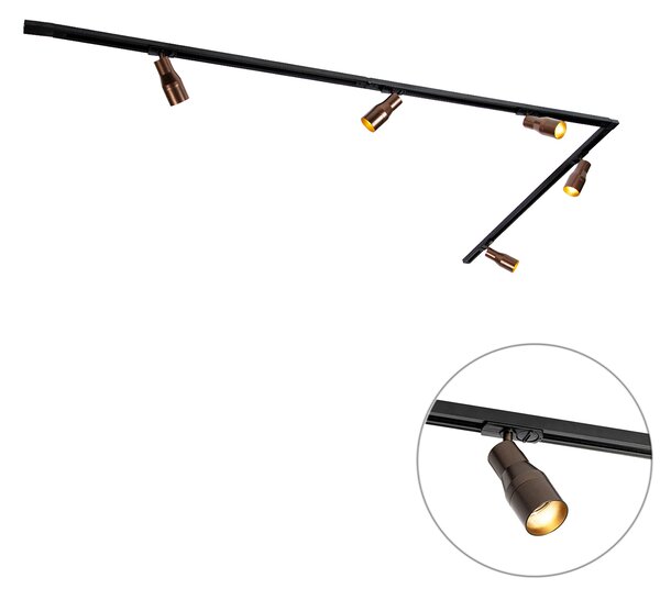 Sistema di illuminazione a binario moderno con 5 faretti bronzo scuro 1 fase - Iconic Kohua