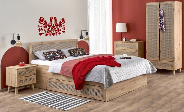 Letto Borneo LOZ in rovere artigianale/nero - 160x200 cm