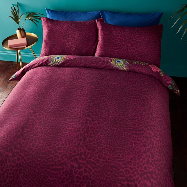 Set copripiumino e federa viola in raso di cotone per letto matrimoniale 200x200 cm Xanadu Peacock – Matthew Williamson