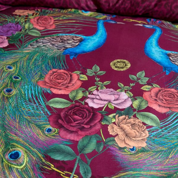 Set copripiumino e federa viola in raso di cotone per letto matrimoniale 200x200 cm Xanadu Peacock – Matthew Williamson