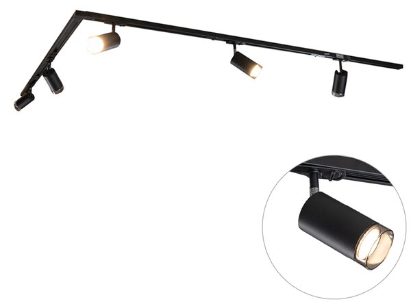 Sistema di illuminazione su binario moderno con 5 faretti neri fumé monofase - Iconic Jeana